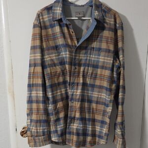 Royal Robbins Blue and Tan Plaid Casual Button Down Shirt